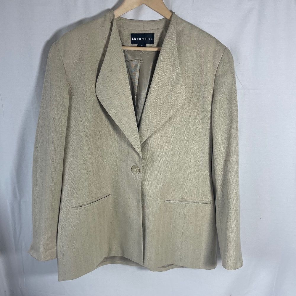 Theo Miles Beige‎ Vintage Single Button Blazer Sz 12